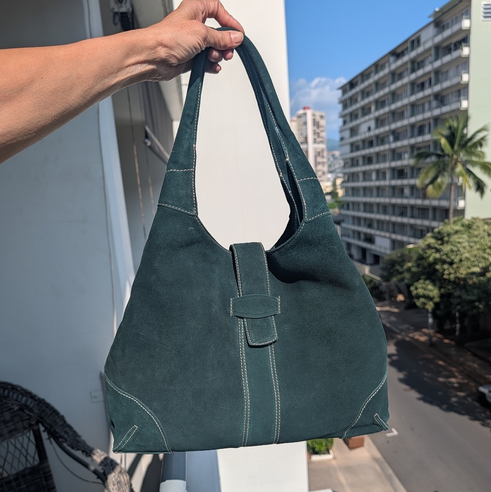 Ann Taylor vtg Y2k Hamilton soho green suede Large hobo bag